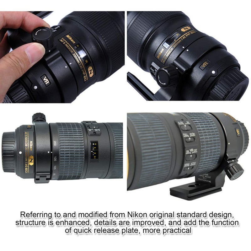 iShoot Lens Collar Support Tripod Mount Ring for Nikon RT-1 Nikkor AF-S 300mm F/4E PF ED VR and AF-S 70-200mm F/4G ED VR-Bottom Quick Release Plate Feature Compatible with ARCA-Swiss 39mm Fit Ball Head - Image 4